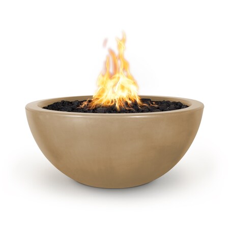 The Outdoor Plus 38 Round Luna Fire Bowl - GFRC Concrete - Brown - Low Voltage Electronic Ignition - Liquid Propane OPT-LUNFO38E12V-BRN-LP
